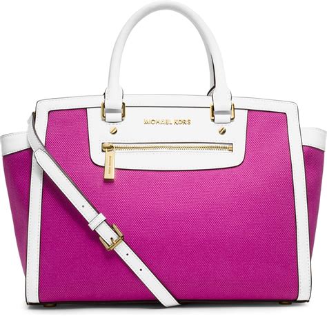 michael kors selma top zip satchel pink